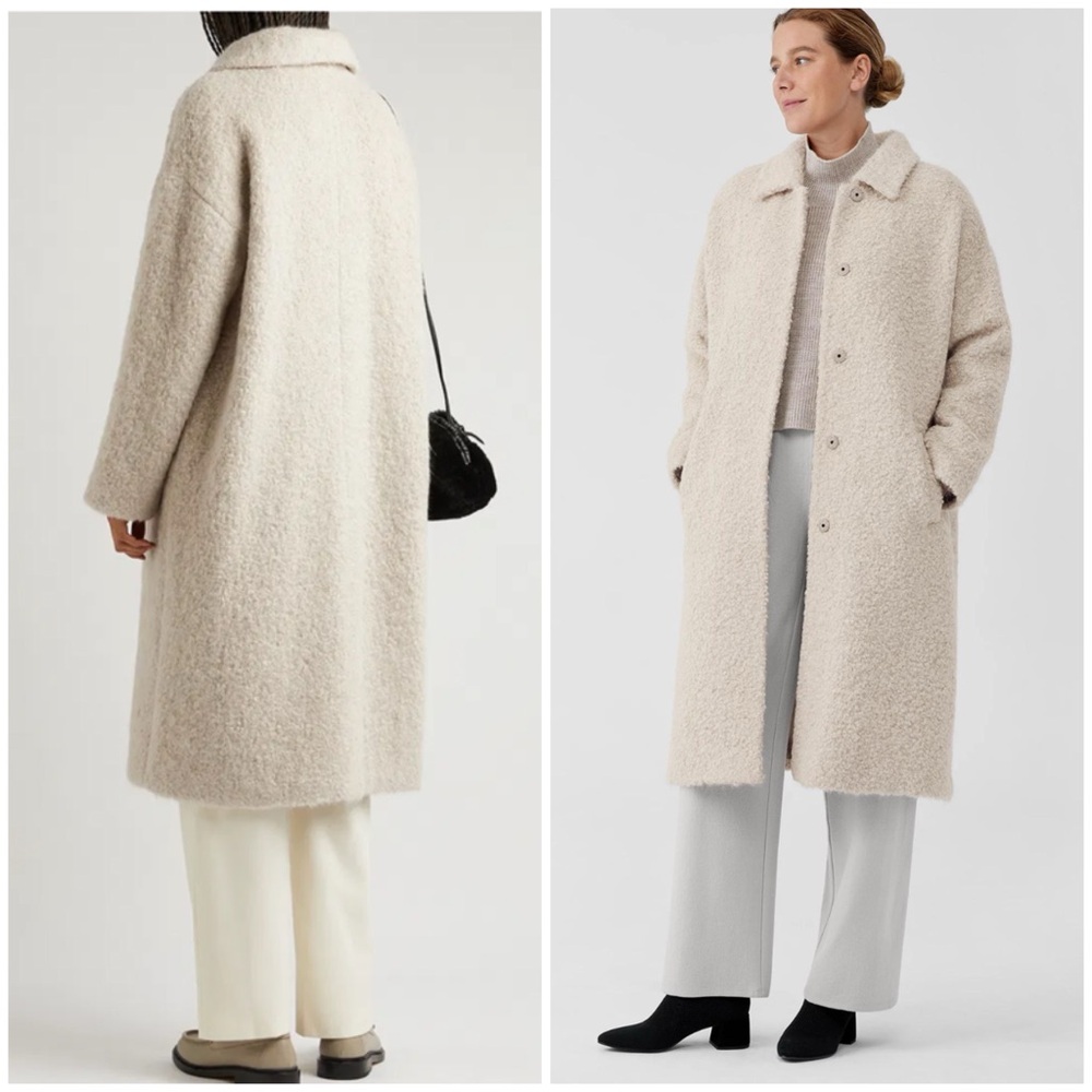 EILEEN FISHER Alpaca Blend Beige Long Coat SZ XL - Picture 2 of 10